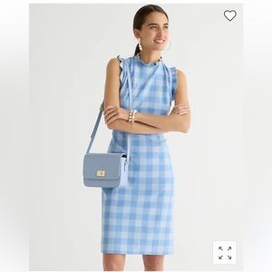 J Crew Ruffle Trim Sheath Dress in Gingham Stretch Crepe NWOT